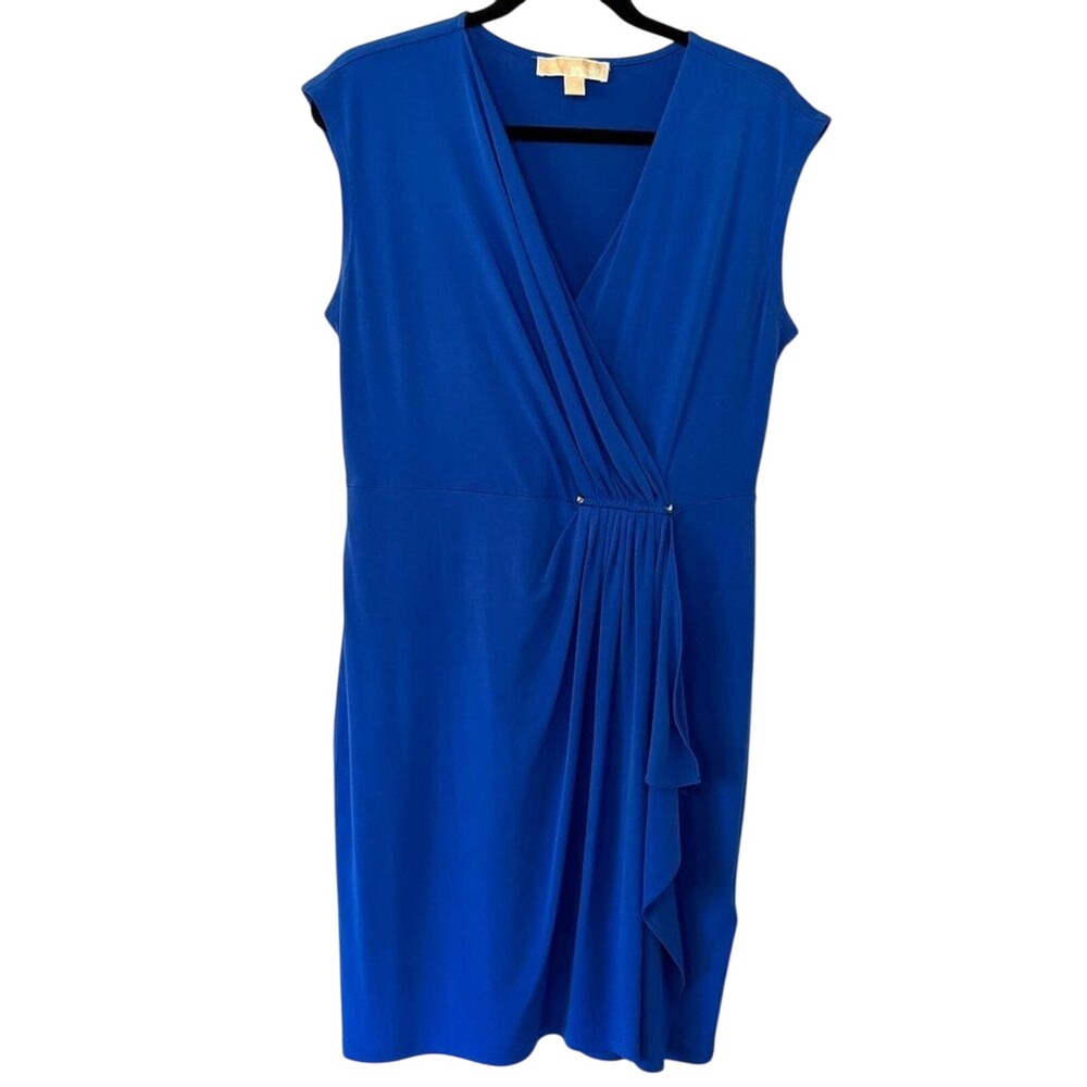 MICHAEL Michael Kors Womens‎ Royal Blue Draped Midi Dress - Size Medium